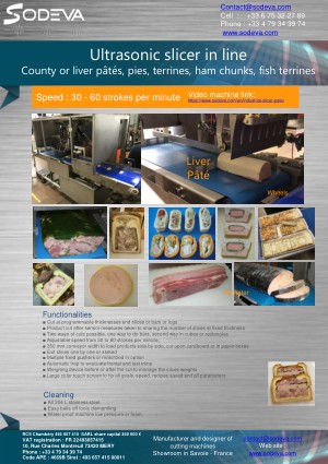 Compact in-line cutting machine for pâtés and other products