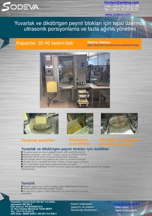 Peynir blokları ve yuvarlak peynirler için tabla üzerinde ağırlık kontrollü kesim